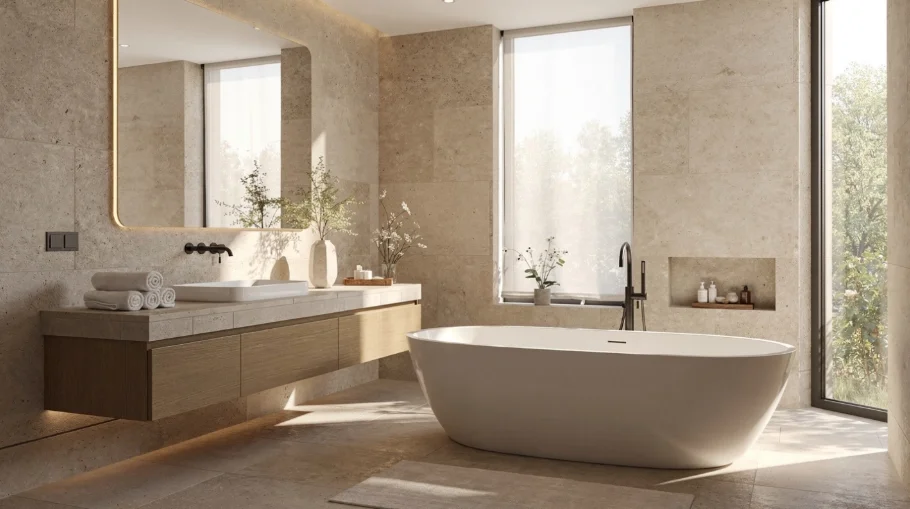 Minimalist Spa Bathroom Warm Neutrals