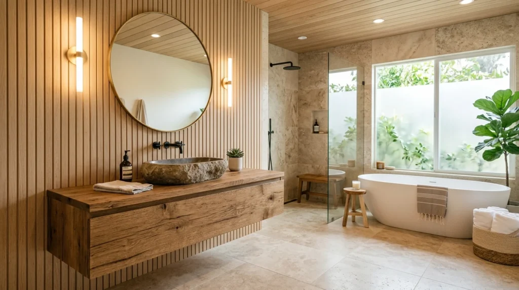 Natural Wood and Stone Harmony