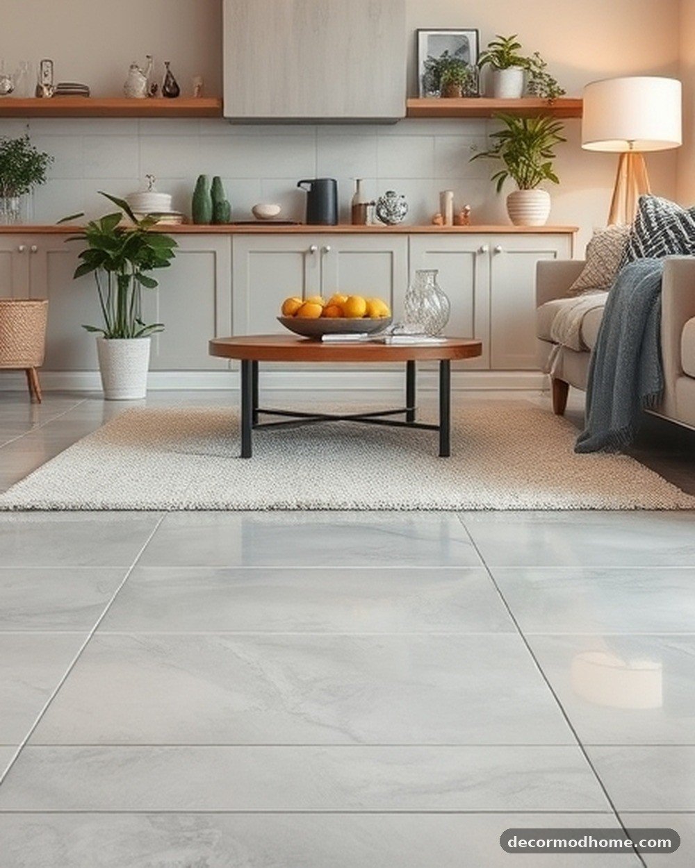 12. Glossy Pale Grey Floor Tiles