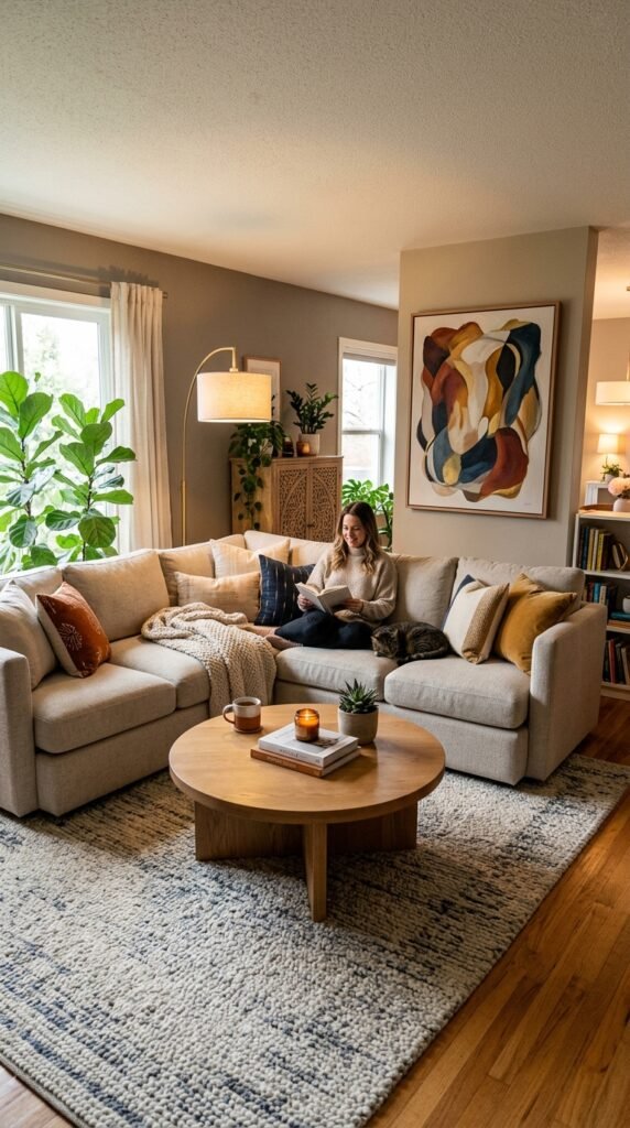 Small living room layout with floating sofa