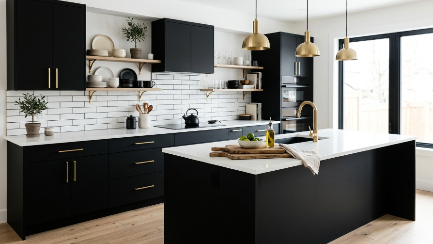 Monochrome Kitchen with Warm Accents