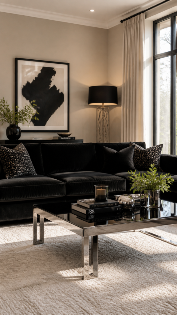 Black and Chrome Living Room Decor