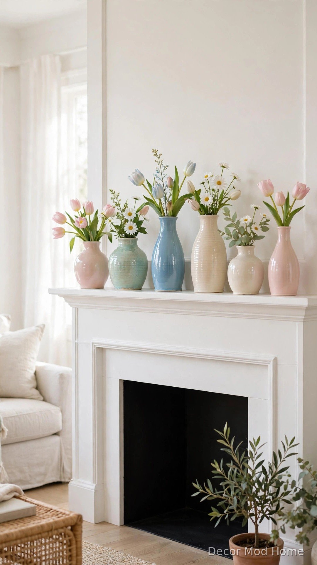 Style Pastel Ceramic Vases in a Row