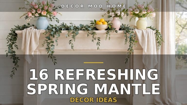 16 refreshing spring mantle decor ideas for your home featured image: fireplace mantel styled with eucalyptus garland, pastel vases, lemons and spring blooms