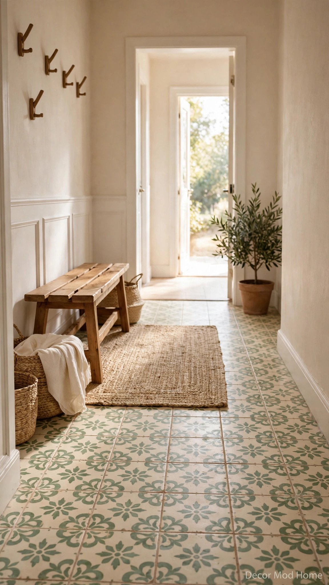 Stencilled floor tiles in a classic Moroccan star pattern