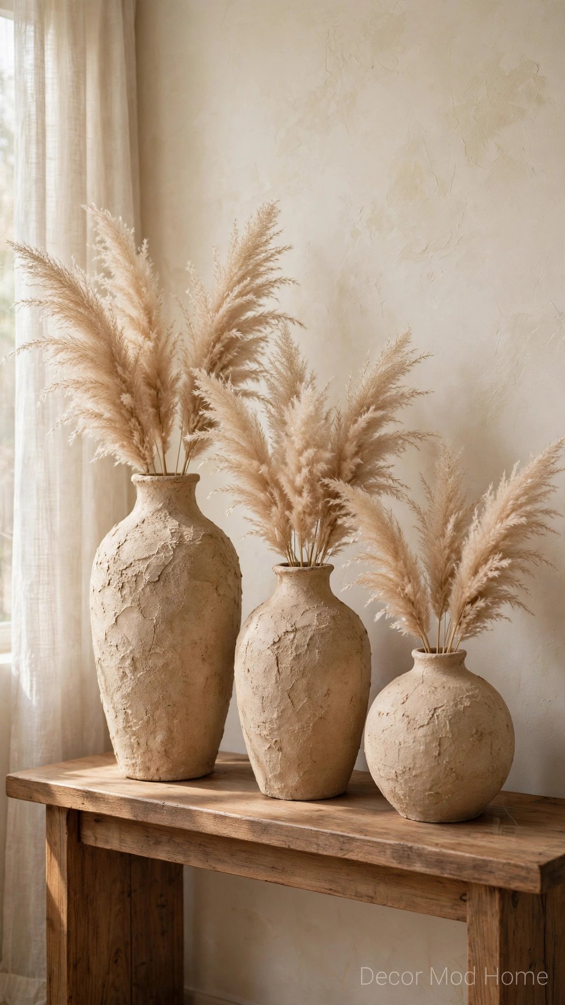 DIY roman clay vases styled with dried pampas grass