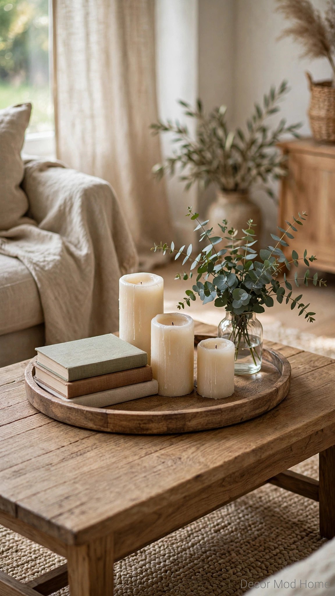 Candle tray centrepiece styled on a coffee table