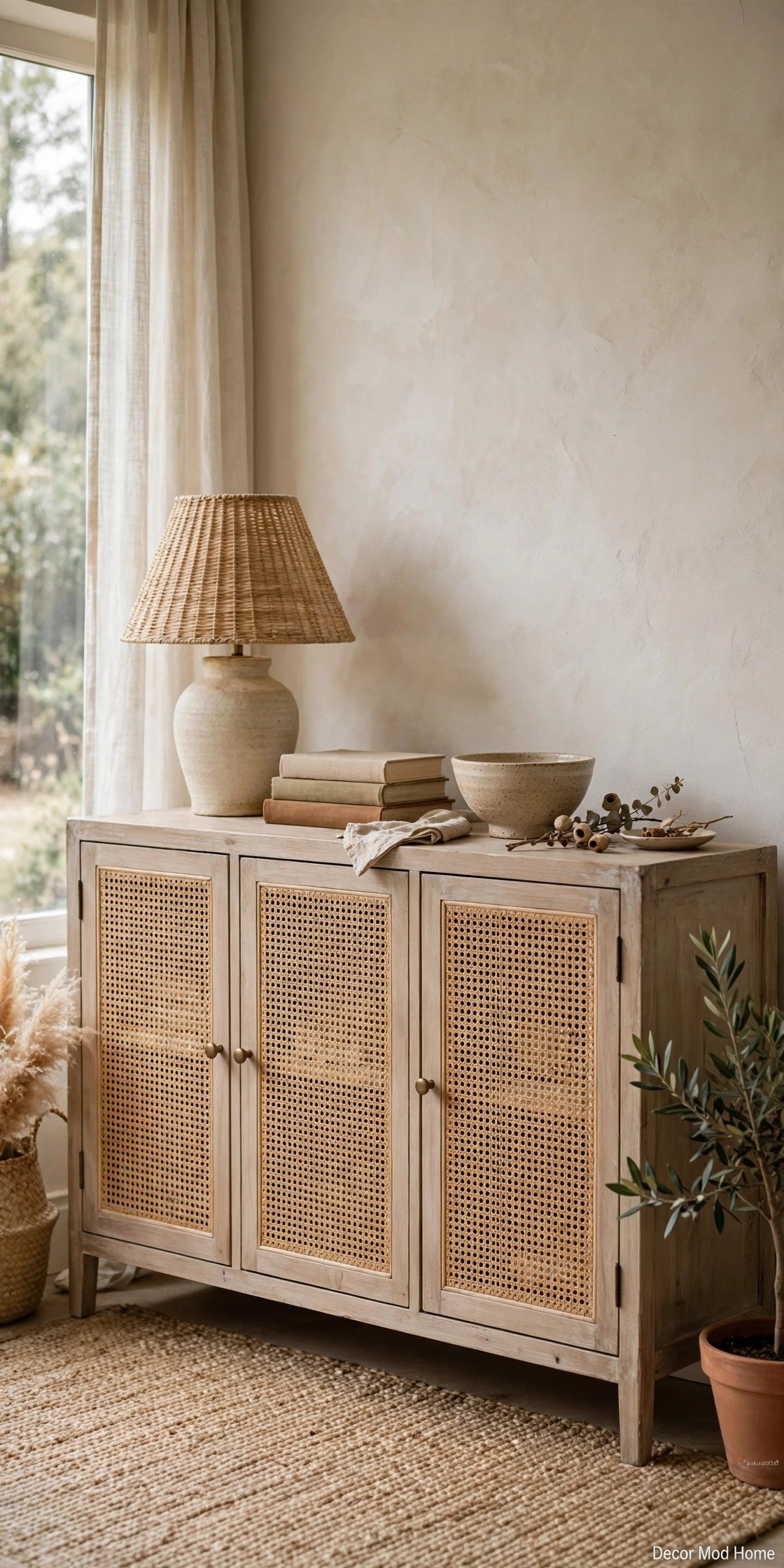 Cabinet doors refreshed with rattan cane webbing