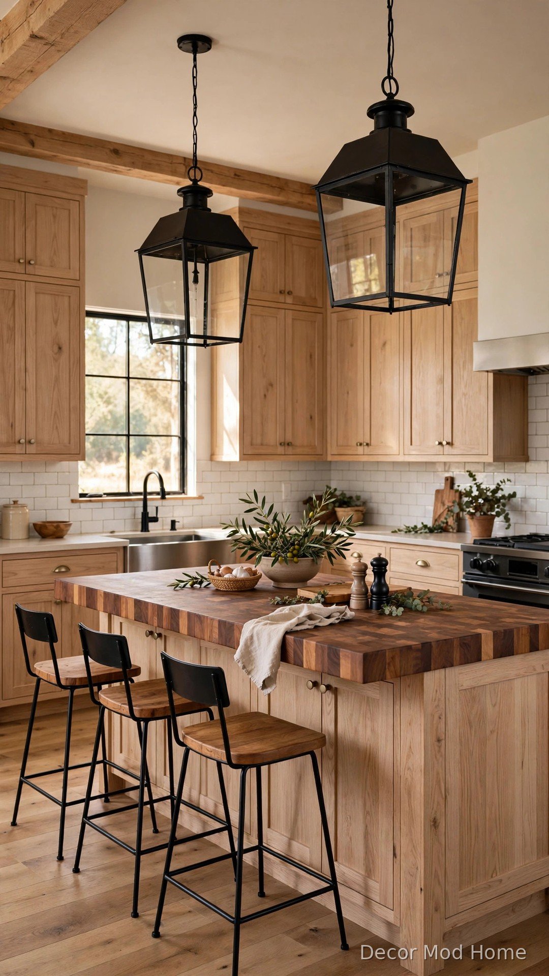 White oak cabinets with butcher block island