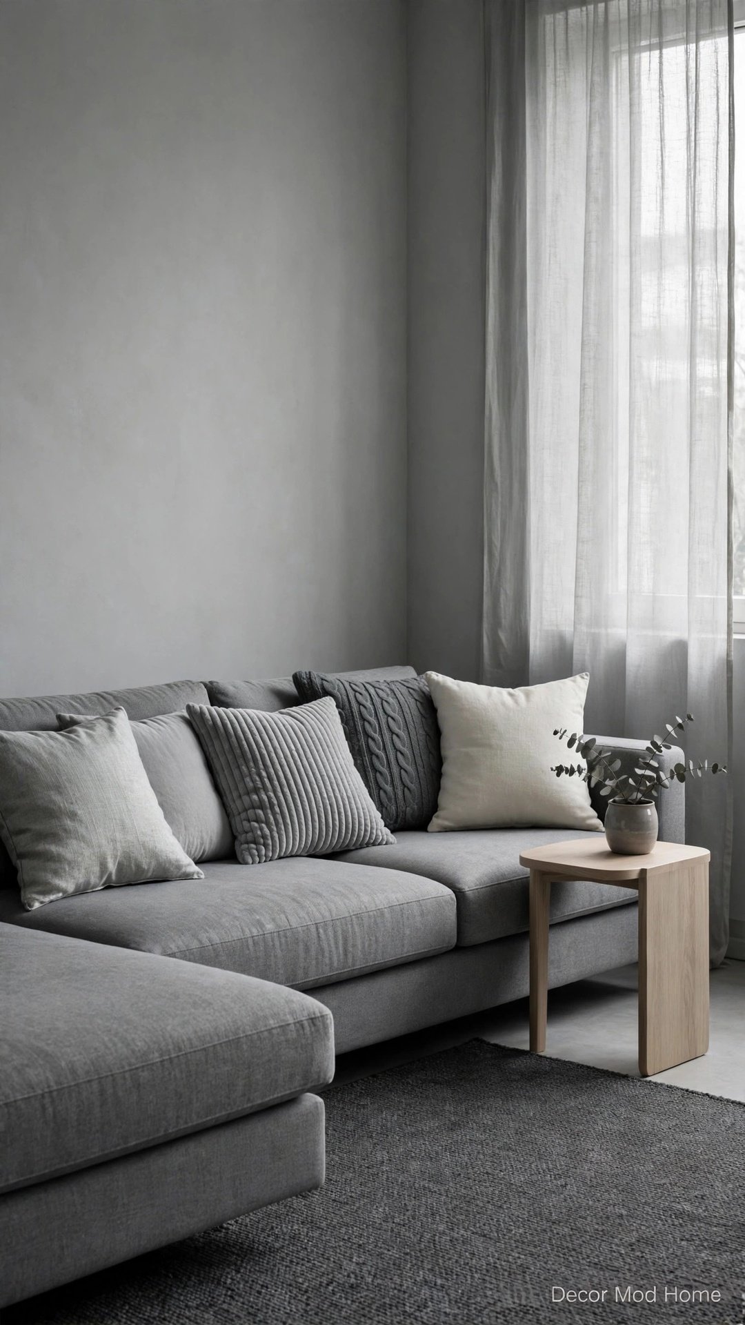 Monochrome gray-on-gray living room with tonal gray sectional styling